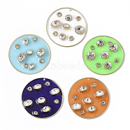 Epoxy Resin Pendants, with Crystal Rhinestone and Light Gold Plated Brass Open Back Bezel, Flat Round, Mixed Color, 40x6.5mm, Hole: 1.5mm(RESI-S380-08)