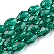 Glass Beads Strands, Faceted, teardrop, Teal, 11x8mm, Hole: 1mm, about 57~59pcs/strand, 26.38~26.77 inch(X-GLAA-R024-11x8mm-16)