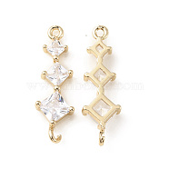Brass Pave Clear Cubic Zirconia Connector Charms, Triple Rhombus Links, Light Gold, 26x8x4mm, Hole: 1.2mm and 2mm(KK-G462-13KCG)