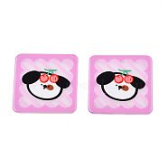 Transparent Printed Acrylic Cabochons, Square with Dog & Cherry, PeachPuff, 33.5x33.5x2mm(TACR-N016-16)