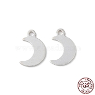 925 Sterling Silver Moon Chain Extender Drops, Chain Tabs, Silver, 11x7x0.5mm, Hole: 1.2mm(STER-P053-06S)