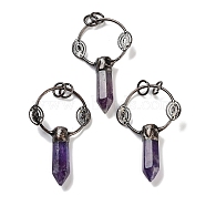Natural Amethyst Faceted Pointed Bullet Big Pendants, Brass Ring Charms with Eye & Jump Rings, Red Copper, 55~58x37x9~10mm, Hole: 6.6mm(G-A221-02F)