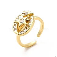 Clear Cubic Zirconia Moon & Star Open Cuff Ring, Brass Jewelry for Women, Golden, US Size 6(16.5mm)(RJEW-C055-03G)