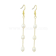 Natural Cultured Freshwater Pearl Beads & Brass Dangle Earrings for Women, Golden, 77x6mm(EJEW-TA00554)