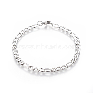 304 Stainless Steel Figaro Chain Bracelets, with Lobster Claw Clasps, Stainless Steel Color, 8-1/8 inch(20.6cm), 5mm(BJEW-E369-11P)