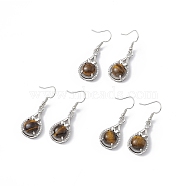 Natural Tiger Eye Teardrop Dangle Earrings with Crystal Rhinestone, Platinum Brass Jewelry for Women, 42mm, Pin: 0.6mm(EJEW-A092-02P-16)
