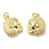Rack Plating Brass Pendants, with Jump Ring, Lead Free & Cadmium Free, Long-Lasting Plated, Indian Head Chief Charm, Real 18K Gold Plated, 16x13x4.5mm, Hole: 3.6mm(KK-D026-04G)