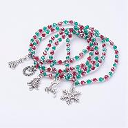 Christmas Themed Charm Bracelets, with Iron, Faceted Glass Beads and Alloy Pendants, Mixed Color, 2-1/4 inch(57mm)(BJEW-JB03177)