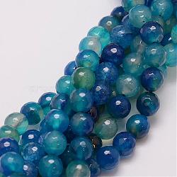 Natural Agate Bead Strands, Dyed, Faceted, Round, Teal, 10mm, Hole: 1.5mm, about 38pcs/strand, 14 inch(G-G882-10mm-C02-4)