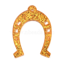 Transparent Acrylic Pendants, Horseshoe, with Paillette, Gold, 30.5x22x2mm, Hole: 1.6mm(FIND-K017-08)