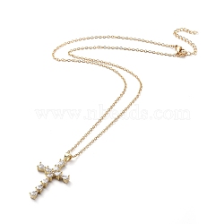 304 Stainless Steel Chain Necklaces, with Brass Cubic Zirconia Pendants, Cross, Golden, 17.9 inch(45.7cm)(NJEW-G335-28G)