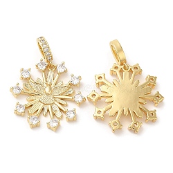 Brass Micro Pave Cubic Zirconia Pendants, Lead Free & Cadmium Free, Snowflake, Real 18K Gold Plated, 25x26x4mm, Hole: 6X4mm(KK-M246-14G)
