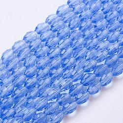 Glass Beads Strands, Faceted, Oval, Sky Blue, about 6mm long, 4mm thick, hole: 1mm, about 72pcs/strand(GC891Y-6)