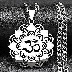 Non-Tarnish 304 Stainless Steel Necklaces, Yoga Theme Pendant Necklaces, Stainless Steel Color, 23.62 inch(60cm)(NJEW-Q338-11P)