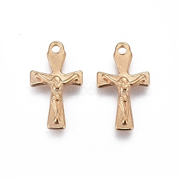 304 Stainless Steel Pendants, For Easter, Crucifix Cross, Golden, 16.5x9.5x1.8~1.9mm, Hole: 1.4mm(STAS-P231-11G)