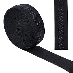 Polyester Non Slip Knitted Elastic Belt, Wave Silicone Gripper Elastic Band for Clothing Sewing, Black, 38x1.2mm, 10 yards/roll(OCOR-WH0080-29B)