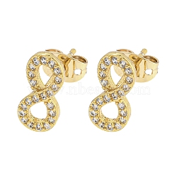 Brass Micro Pave Cubic Zirconia Ear Studs, Infinity, Real 18K Gold Plated, 13x5.5mm(EJEW-P261-22G)