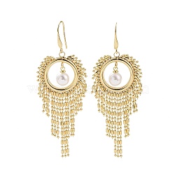 Brass Dangle Earrings, Cluster Earrings, with ABS Plstic Imitation Pearls, Golden, 80mm, Pin: 0.7mm(EJEW-F303-01G)