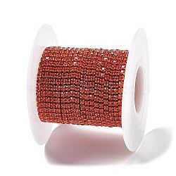 Iron Rhinestone Glass Cup Chain, with Spool, Tangerine, 2x2~2.5x2mm, about 16.40 Feet(5m)/Roll(CH-U001-01M)