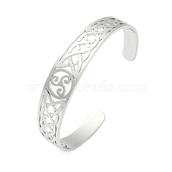 Non-Tarnish 304 Stainless Steel Triquetra/Trinity Knot Hollow Open Cuff Bangles, Stainless Steel Color, Inner Diameter: 2-1/2 inch(6.3cm), 13.5mm(BJEW-S154-02P)