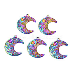 Rack Plating Rainbow Color 201 Stainless Steel Pendant Cabochon Settings, Moon, Tray: 5~12mm, 30x25x3.5mm, Hole: 1.8mm(STAS-T063-192M)