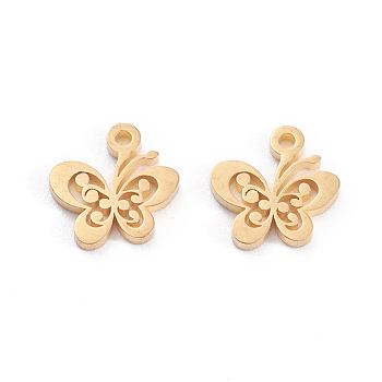 304 Stainless Steel Charms, Laser Cut, Butterfly, Golden, 10x10x1mm, Hole: 1.2mm
