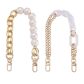 Givenny-EU 2Pcs 2 Style Resin Bag Handles & Aluminium Cable Chain Bag Straps, with Acrylic Pearl Beads & Alloy Clasps, for Bag Straps Replacement Accessories, Golden, 36cm, 1pc/style