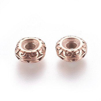 304 Stainless Steel Spacer Beads, Rondelle, Rose Gold, 9.5x4mm, Hole: 3mm