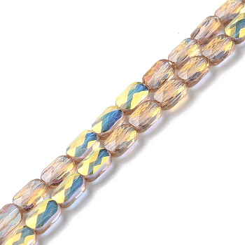 Transparent Electroplate Glass Beads Strands, AB Color, Faceted Rectangle, Tan, 7x4.5x3.5mm, Hole: 1.2mm, about 77~71pcs/strand, 21.06''~22.44''(53.5~57cm)