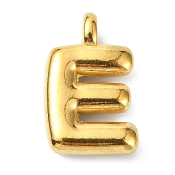 Ion Plating(IP) 304 Stainless Steel Pendants, Letter Charm, Real 18K Gold Plated, Letter E, 19.5x12x4mm, Hole: 1.6mm