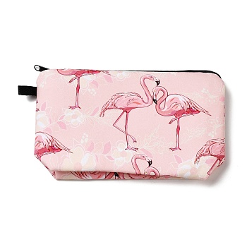 Flamingo Pattern Polyester  Makeup Storage Bag, Multi-functional Travel Toilet Bag, Clutch Bag with Zipper for Women, Pink, 22x12.5x5cm