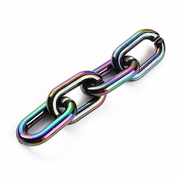 Acrylic Linking Rings, Quick Link Connectors, For Jewelry Chains Making, AB Color Plated, Oval, Rainbow color Plated, 27x16.5x4.5mm, Inner Diameter: 8x18.5mm