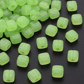 Imitation Jelly Acrylic Beads, Square, Light Green, 8x8x5.5mm, Hole: 2.5mm, about 1800pcs/500g