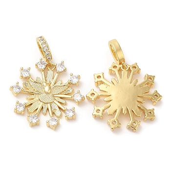 Brass Micro Pave Cubic Zirconia Pendants, Lead Free & Cadmium Free, Snowflake, Real 18K Gold Plated, 25x26x4mm, Hole: 6X4mm