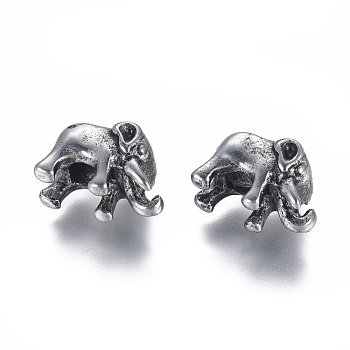 304 Stainless Steel European Beads, Large Hole Beads, Elephant, Antique Silver, 14x9.5x9.5mm, Hole: 4.5mm