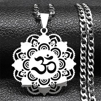 304 Stainless Steel Necklaces, Yoga Theme Pendant Necklaces, Stainless Steel Color, 23.62 inch(60cm)
