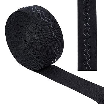 Polyester Non Slip Knitted Elastic Belt, Wave Silicone Gripper Elastic Band for Clothing Sewing, Black, 38x1.2mm, 10 yards/roll