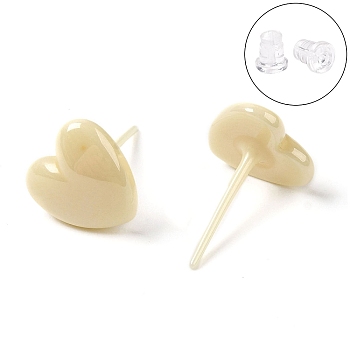 Hypoallergenic Bioceramics Zirconia Ceramic Heart Stud Earrings, No Fading and Nickel Free, Navajo White, 9.8x9.8mm