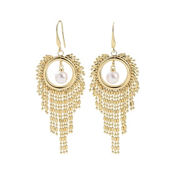 Brass Dangle Earrings, Cluster Earrings, with ABS Plstic Imitation Pearls, Golden, 80mm, Pin: 0.7mm