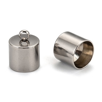 304 Stainless Steel Cord Ends, Column, Stainless Steel Color, 12~14x11mm, Hole: 3mm, Inner Diameter: 10mm