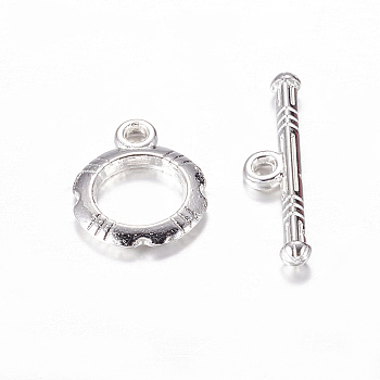 Tibetan Style Alloy Toggle Clasps, Silver Color Plated, Lead Free and Cadmium Free and Nickel Free, 14.5x12mm, 22x5, Hole: 2mm