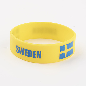 Silicone Wristbands Bracelets, Cord Bracelets, Sweden, Yellow, 8 inch(20.2cm), 19x2mm