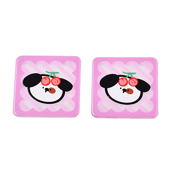 Transparent Printed Acrylic Cabochons, Square with Dog & Cherry, PeachPuff, 33.5x33.5x2mm