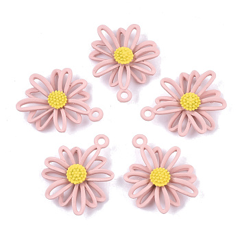 Spray Painted Alloy Pendants, Flower/Daisy, Pink, 23.5x19.5x4.5mm, Hole: 1.8mm