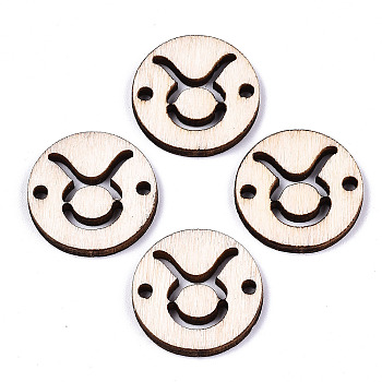 Unfinished Natural Poplar Wood Links Connectors, Laser Cut, Flat Round with Constellation, Taurus, 19.5x2.5mm, Hole: 2mm