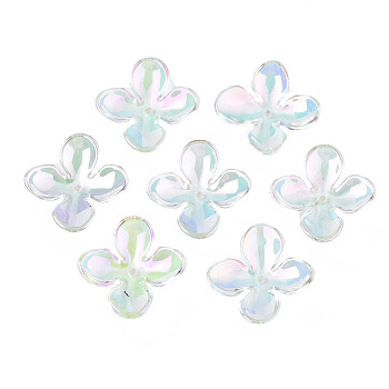 Transparent Acrylic Beads, AB Color Plated, Flower, Clear AB, 27x26x6mm, Hole: 1.8mm, about 670pcs/500g