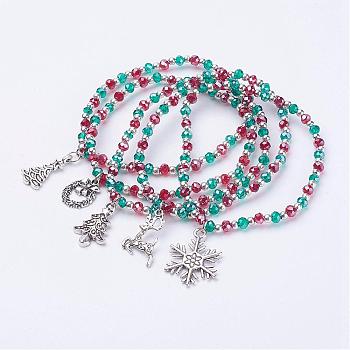 Christmas Themed Charm Bracelets, with Iron, Faceted Glass Beads and Alloy Pendants, Mixed Color, 2-1/4 inch(57mm)