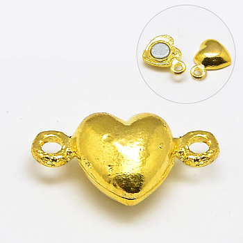 Alloy Magnetic Clasps with Loops, Nickel Free, Heart, Golden, 17x10x6.5mm, Hole: 1.5mm