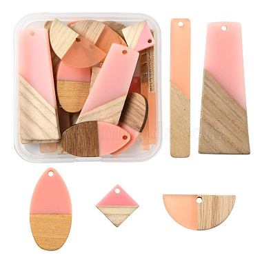 Pink Mixed Shapes Resin+Wood Pendants