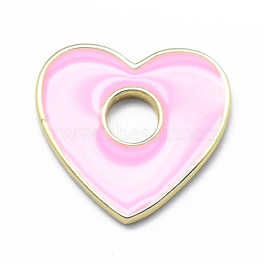 Real 18K Gold Plated Pink Heart Brass+Enamel Pendants